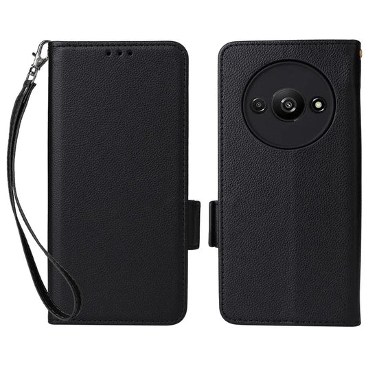 For Xiaomi Redmi A3 / Poco C61 4G Case with Hand Strap Litchi Texture Leather Wallet Phone Cover