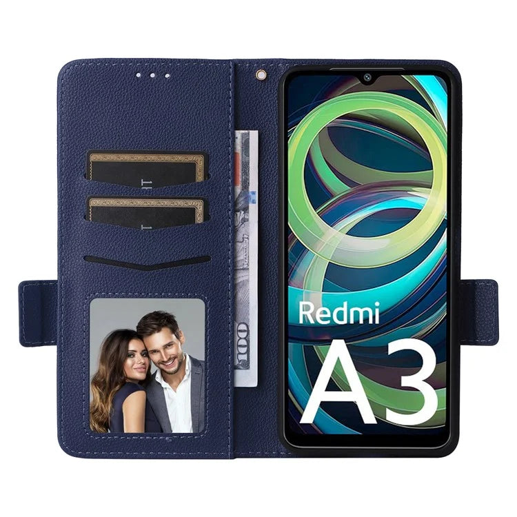 For Xiaomi Redmi A3 / Poco C61 4G Case with Hand Strap Litchi Texture Leather Wallet Phone Cover