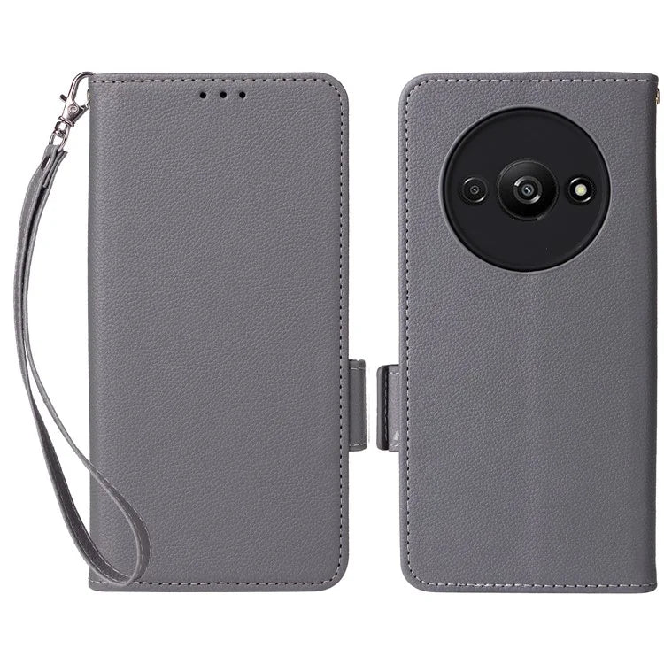 For Xiaomi Redmi A3 / Poco C61 4G Case with Hand Strap Litchi Texture Leather Wallet Phone Cover