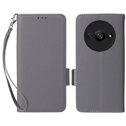 For Xiaomi Redmi A3 / Poco C61 4G Case with Hand Strap Litchi Texture Leather Wallet Phone Cover