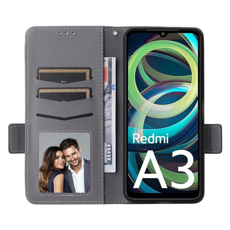 For Xiaomi Redmi A3 / Poco C61 4G Case with Hand Strap Litchi Texture Leather Wallet Phone Cover