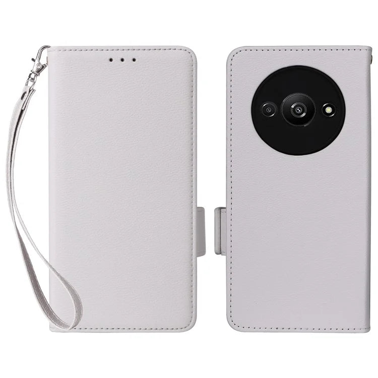 For Xiaomi Redmi A3 / Poco C61 4G Case with Hand Strap Litchi Texture Leather Wallet Phone Cover