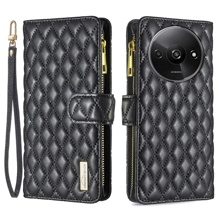 BINFEN COLOR BF Style-15 For Xiaomi Redmi A3 Case Zipper Flip Shockproof Leather Phone Cover