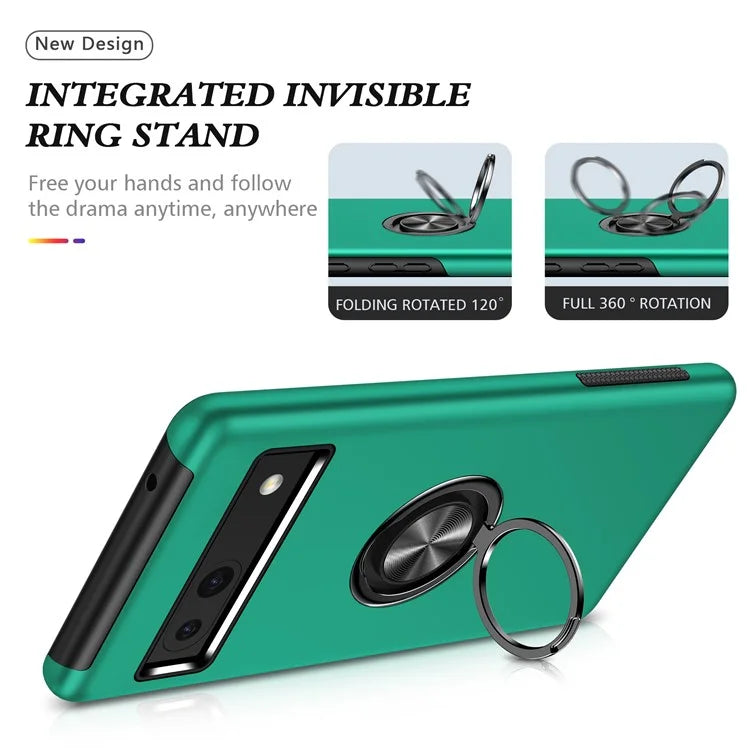 For Google Pixel 8a Shockproof Case PC+TPU Phone Cover with Kickstandish Green