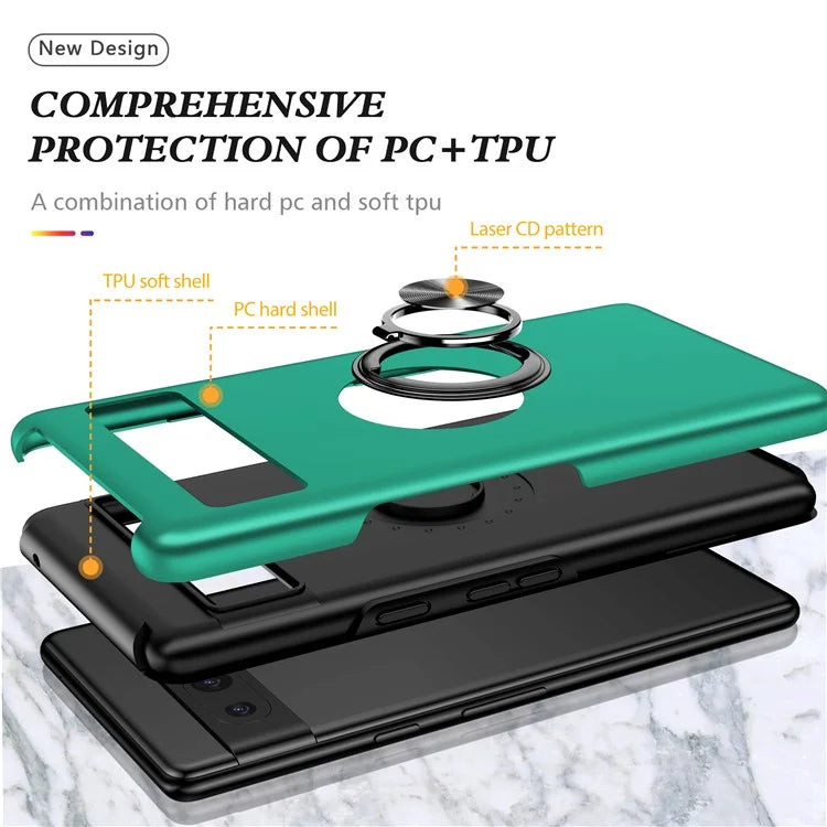 For Google Pixel 8a Shockproof Case PC+TPU Phone Cover with Kickstandish Green