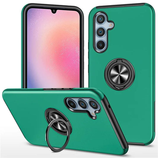 For Samsung Galaxy A24 4G (162.1 x 77.6 x 8.3mm) Slim Case PC+TPU Phone Cover with Kickstandish Green