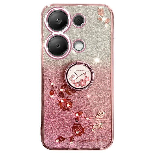 KADEM For Xiaomi Redmi Note 13 Pro 5G / Poco X6 5G Case Rhinestone Flower Ring Kickstand TPU Phone Cover