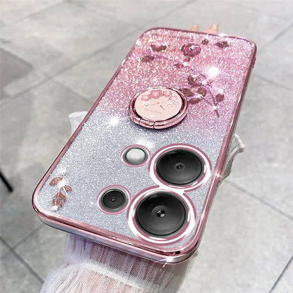 KADEM For Xiaomi Redmi Note 13 Pro 5G / Poco X6 5G Case Rhinestone Flower Ring Kickstand TPU Phone Cover