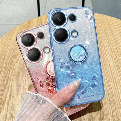KADEM For Xiaomi Redmi Note 13 Pro 5G / Poco X6 5G Case Rhinestone Flower Ring Kickstand TPU Phone Cover