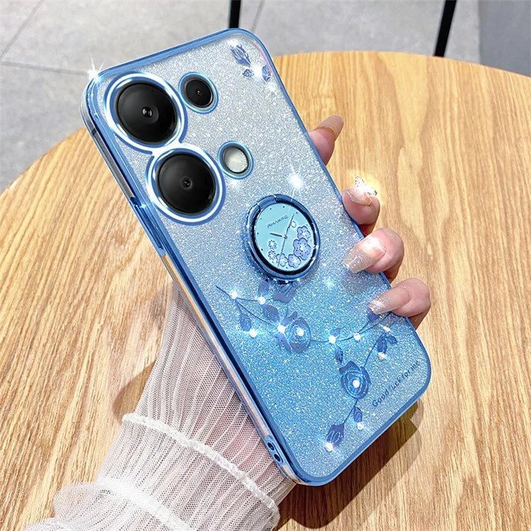 KADEM For Xiaomi Redmi Note 13 Pro 5G / Poco X6 5G Case Rhinestone Flower Ring Kickstand TPU Phone Cover