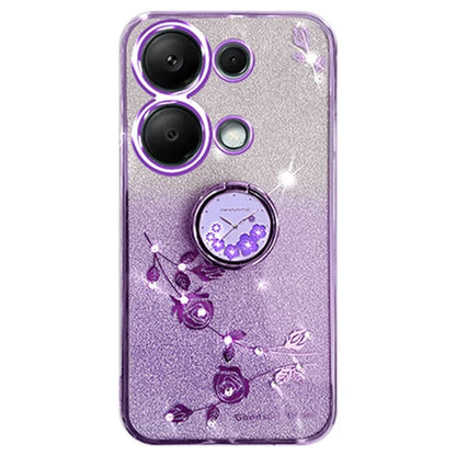 KADEM For Xiaomi Redmi Note 13 Pro 5G / Poco X6 5G Case Rhinestone Flower Ring Kickstand TPU Phone Cover