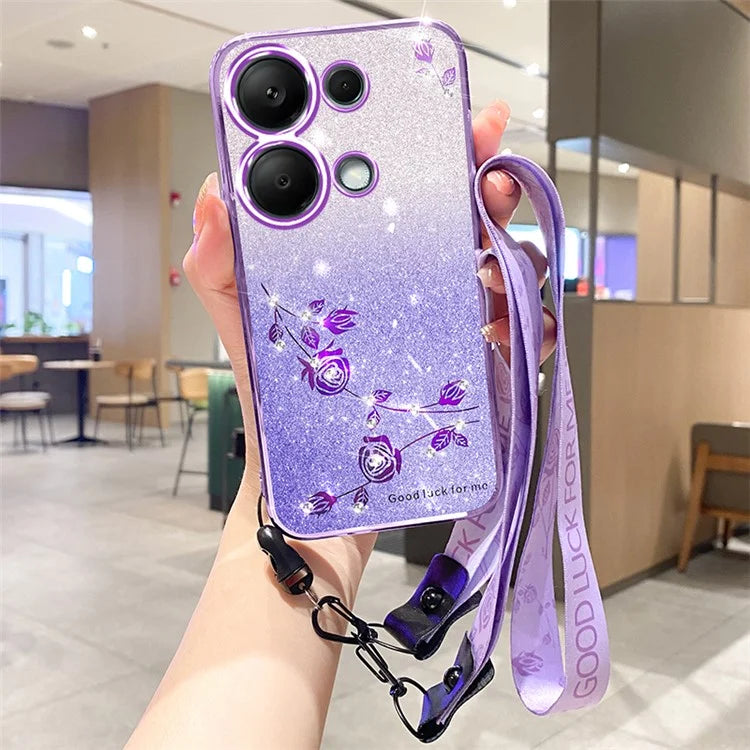 KADEM For Xiaomi Redmi Note 13 4G TPU Case Glitter Sparkle Phone Cover with Lanyard