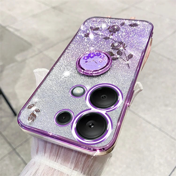 KADEM For Xiaomi Redmi Note 13 4G Cell Phone Case Glitter Gradient Ring Kickstand TPU Cover