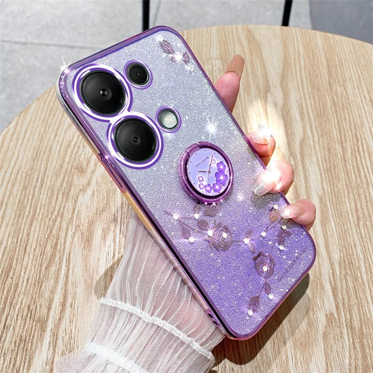 KADEM For Xiaomi Redmi Note 13 4G Cell Phone Case Glitter Gradient Ring Kickstand TPU Cover