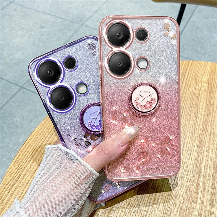 KADEM For Xiaomi Redmi Note 13 4G Cell Phone Case Glitter Gradient Ring Kickstand TPU Cover