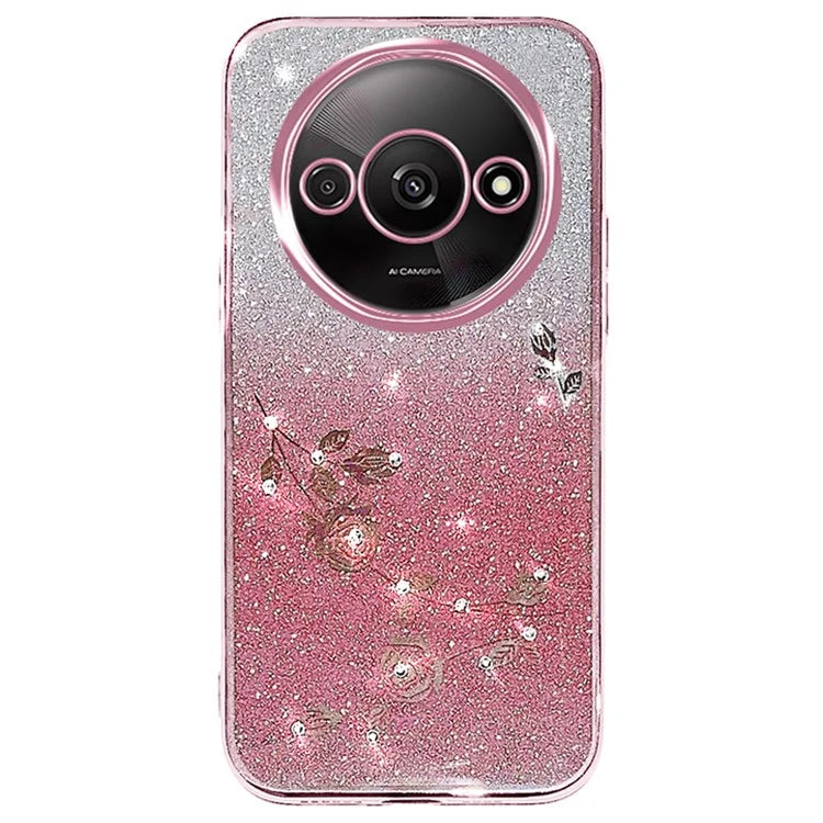 KADEM For Xiaomi Redmi A3 Glitter Flower Case Rhinestone Decor Flexible TPU Phone Cover