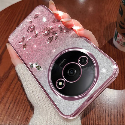 KADEM For Xiaomi Redmi A3 Glitter Flower Case Rhinestone Decor Flexible TPU Phone Cover