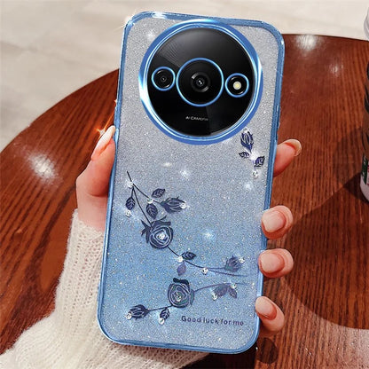 KADEM For Xiaomi Redmi A3 Glitter Flower Case Rhinestone Decor Flexible TPU Phone Cover