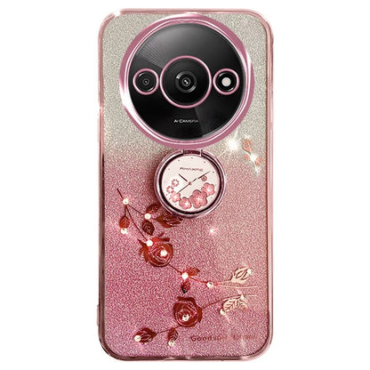 KADEM For Xiaomi Redmi A3 TPU Case Rhinestone Flower Back Cover Ring Kickstand