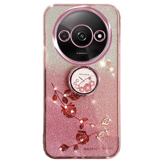 KADEM For Xiaomi Redmi A3 TPU Case Rhinestone Flower Back Cover Ring Kickstand