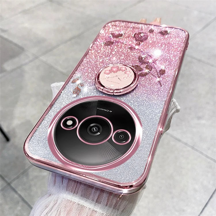 KADEM For Xiaomi Redmi A3 TPU Case Rhinestone Flower Back Cover Ring Kickstand