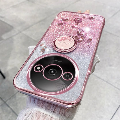 KADEM For Xiaomi Redmi A3 TPU Case Rhinestone Flower Back Cover Ring Kickstand