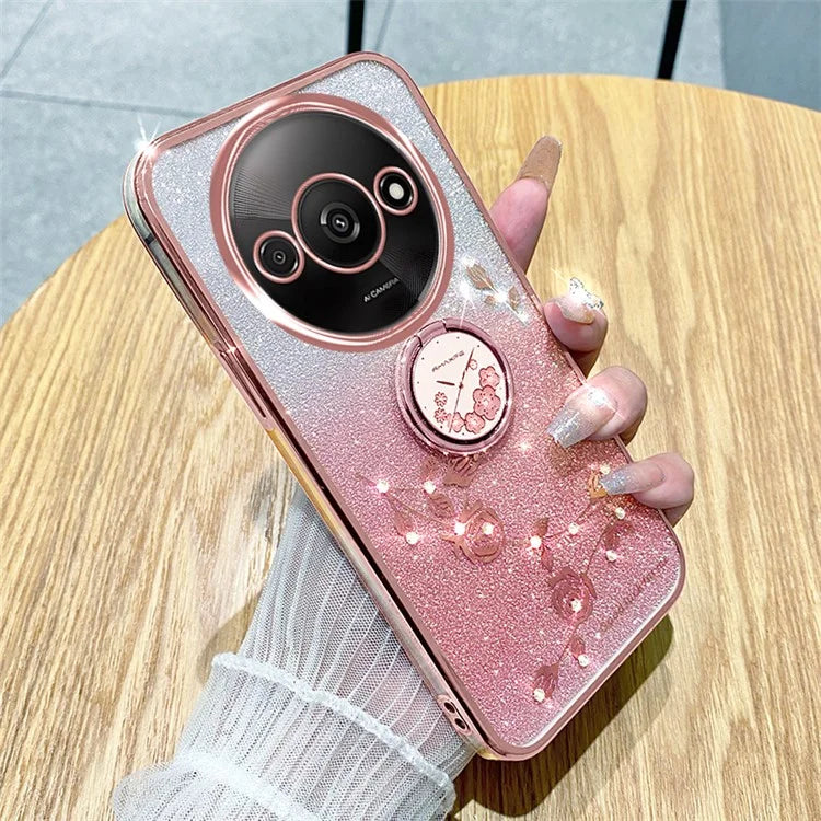 KADEM For Xiaomi Redmi A3 TPU Case Rhinestone Flower Back Cover Ring Kickstand