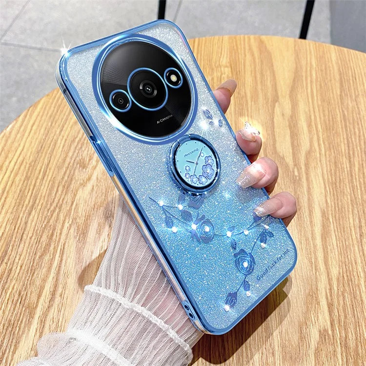 KADEM For Xiaomi Redmi A3 TPU Case Rhinestone Flower Back Cover Ring Kickstand