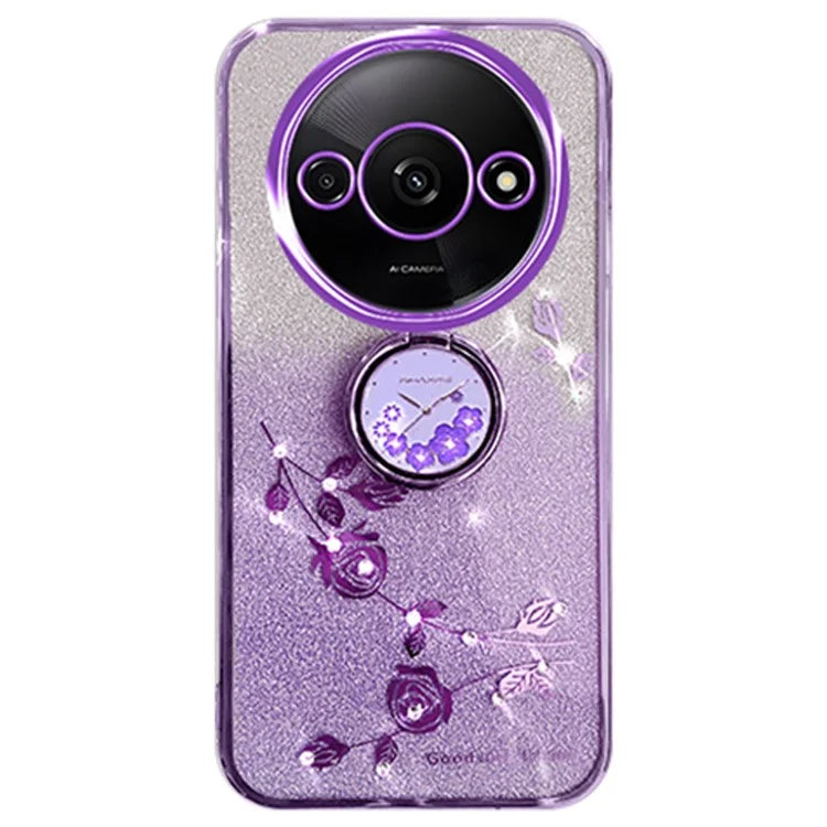 KADEM For Xiaomi Redmi A3 TPU Case Rhinestone Flower Back Cover Ring Kickstand