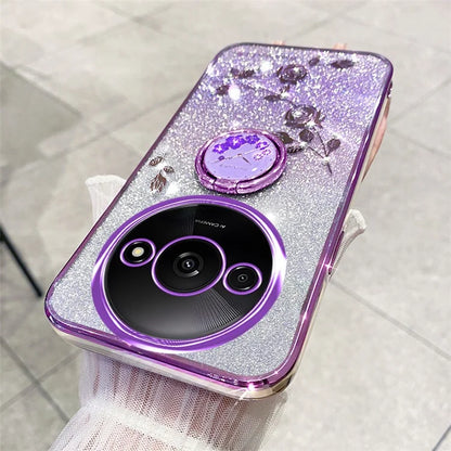 KADEM For Xiaomi Redmi A3 TPU Case Rhinestone Flower Back Cover Ring Kickstand