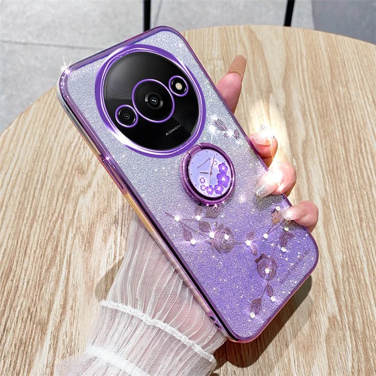 KADEM For Xiaomi Redmi A3 TPU Case Rhinestone Flower Back Cover Ring Kickstand