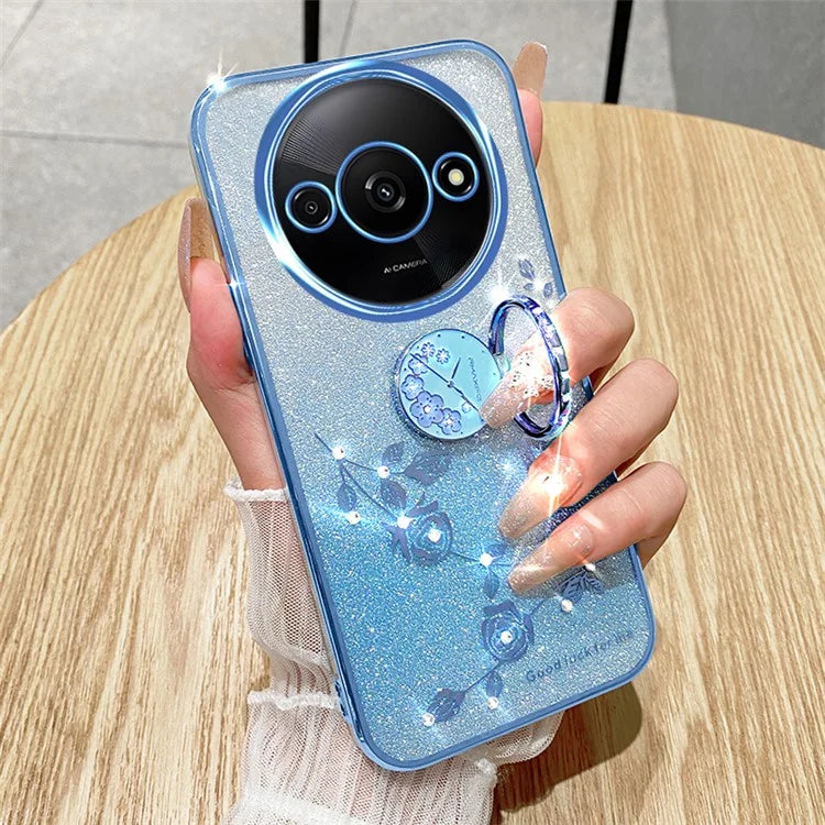 KADEM For Xiaomi Redmi A3 TPU Case Rhinestone Flower Back Cover Ring Kickstand