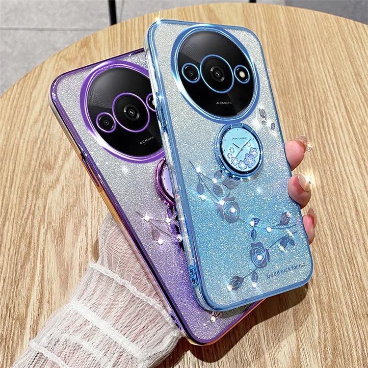 KADEM For Xiaomi Redmi A3 TPU Case Rhinestone Flower Back Cover Ring Kickstand