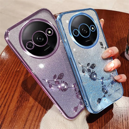 KADEM For Xiaomi Redmi A3 Case Soft TPU Flower Glitter Rhinestone Phone Cover with Lanyard