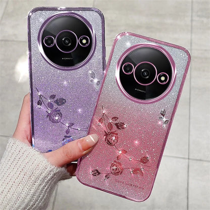 KADEM For Xiaomi Redmi A3 Case Soft TPU Flower Glitter Rhinestone Phone Cover with Lanyard