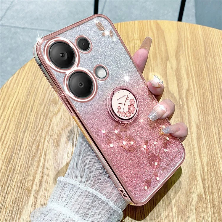 KADEM For Xiaomi Redmi Note 13 Pro 4G / Poco M6 Pro 4G Phone Case Rhinestone Decor Ring Kickstand TPU Cover