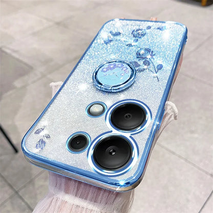 KADEM For Xiaomi Redmi Note 13 Pro 4G / Poco M6 Pro 4G Phone Case Rhinestone Decor Ring Kickstand TPU Cover