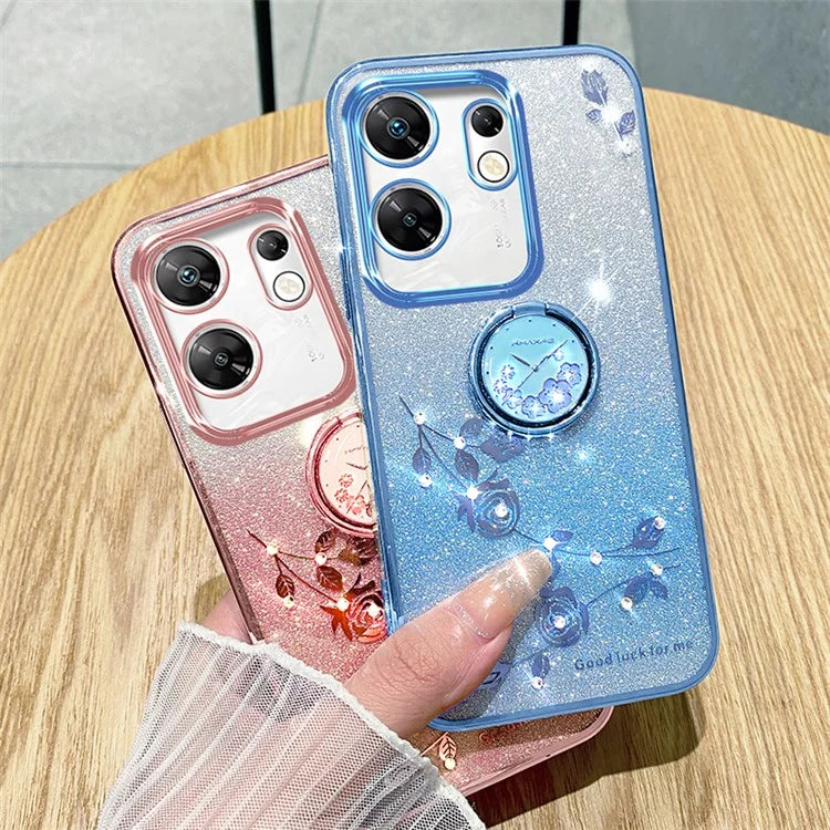 KADEM For Transsion Infinix Zero 30 4G TPU Case Rhinestone Flower Kickstand Phone Cover