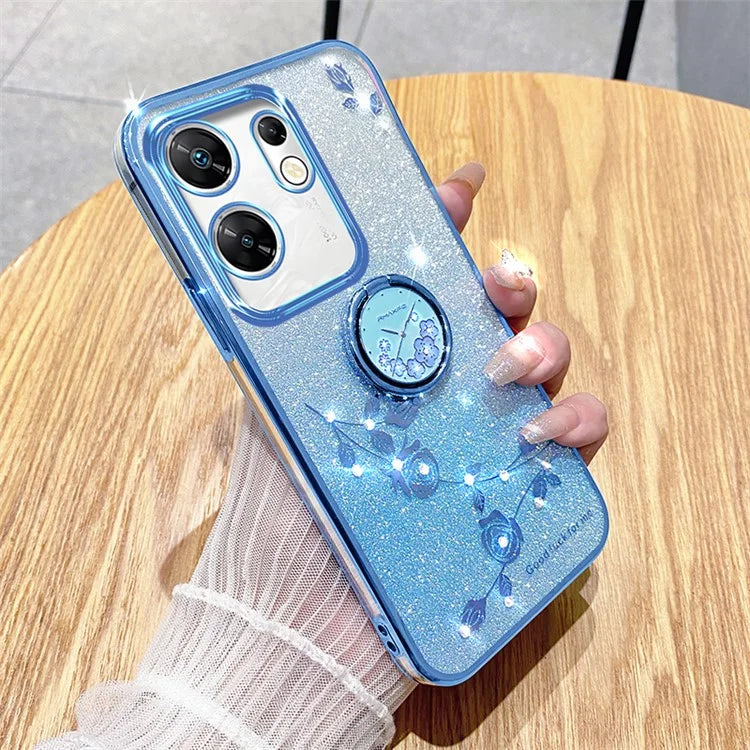 KADEM For Transsion Infinix Zero 30 4G TPU Case Rhinestone Flower Kickstand Phone Cover