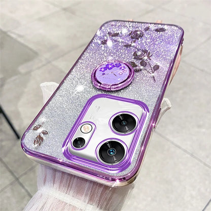 KADEM For Transsion Infinix Zero 30 4G TPU Case Rhinestone Flower Kickstand Phone Cover