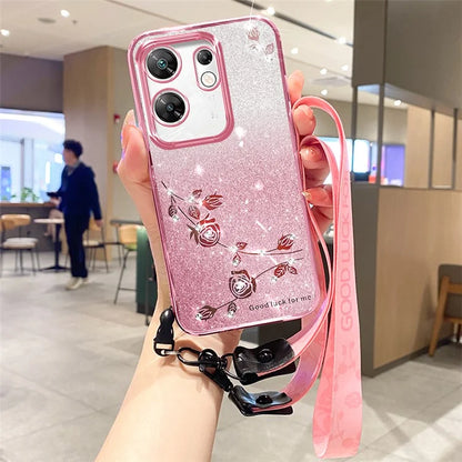KADEM For Transsion Infinix Zero 30 4G Case with Lanyard Rhinestone Flower Glitter TPU Cover