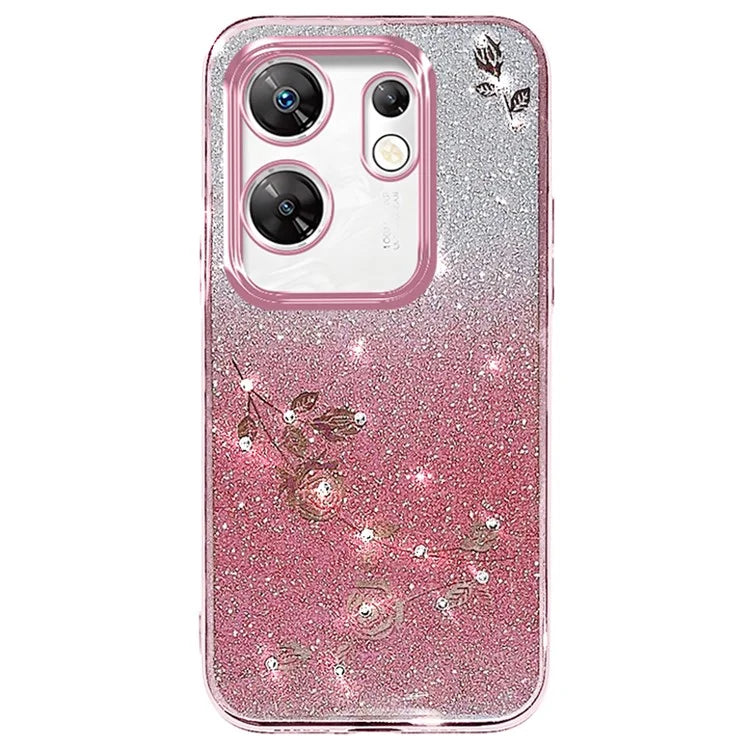 KADEM For Transsion Infinix Zero 30 4G Case with Lanyard Rhinestone Flower Glitter TPU Cover