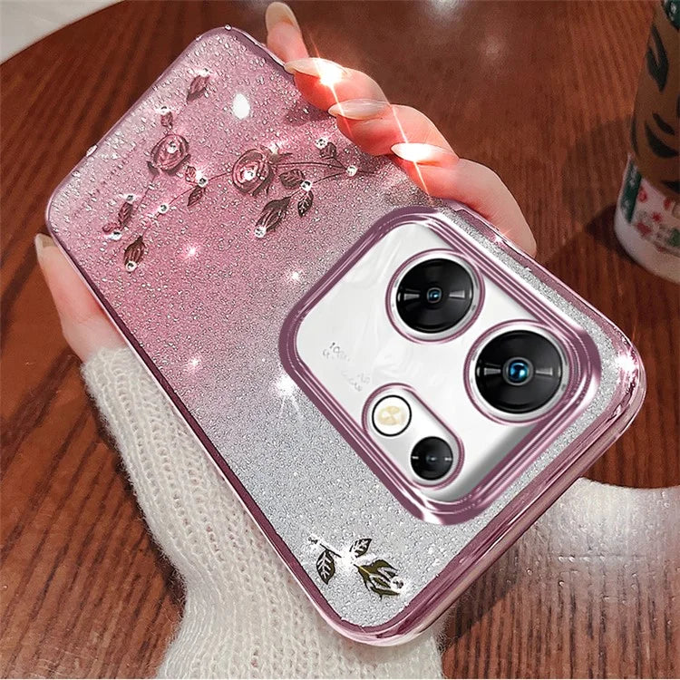 KADEM For Transsion Infinix Zero 30 4G Case with Lanyard Rhinestone Flower Glitter TPU Cover