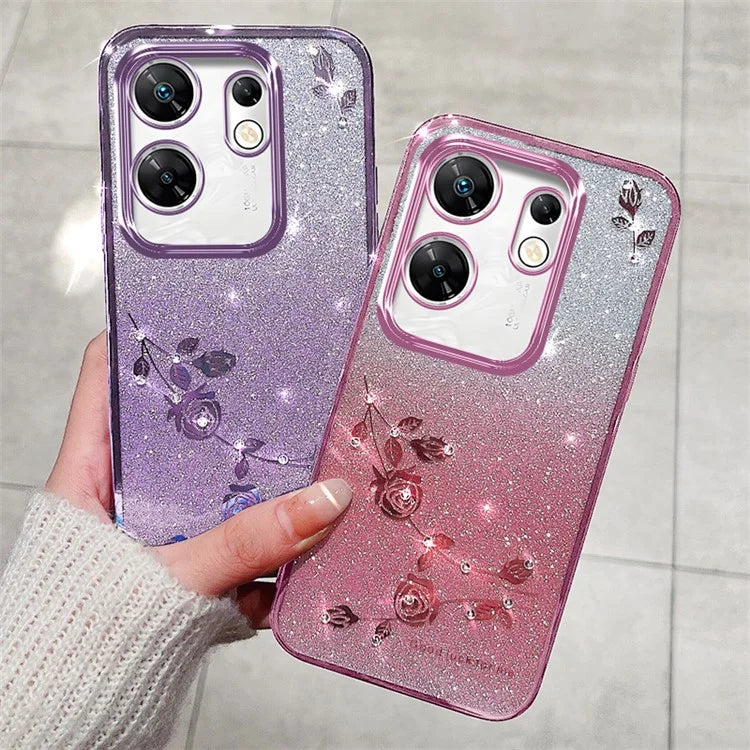KADEM For Transsion Infinix Zero 30 4G Case with Lanyard Rhinestone Flower Glitter TPU Cover
