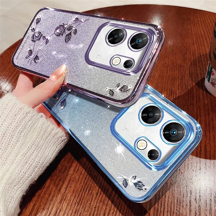 KADEM For Transsion Infinix Zero 30 4G Case with Lanyard Rhinestone Flower Glitter TPU Cover