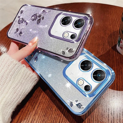 KADEM For Transsion Infinix Zero 30 4G Case with Lanyard Rhinestone Flower Glitter TPU Cover