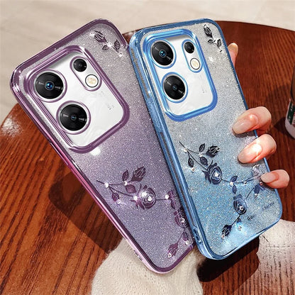 KADEM For Transsion Infinix Zero 30 4G Case with Lanyard Rhinestone Flower Glitter TPU Cover