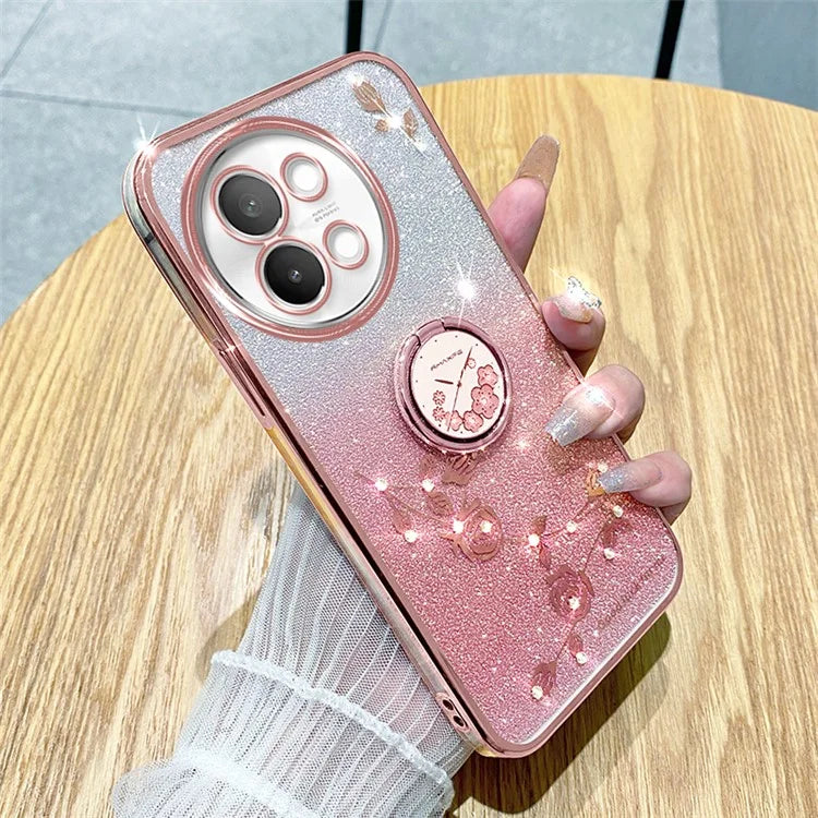 KADEM For vivo S18e 5G TPU Case Rhinestone Flower Kickstand Phone Cover