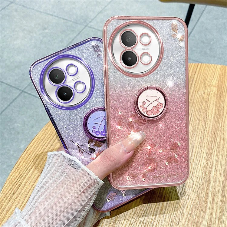 KADEM For vivo S18e 5G TPU Case Rhinestone Flower Kickstand Phone Cover