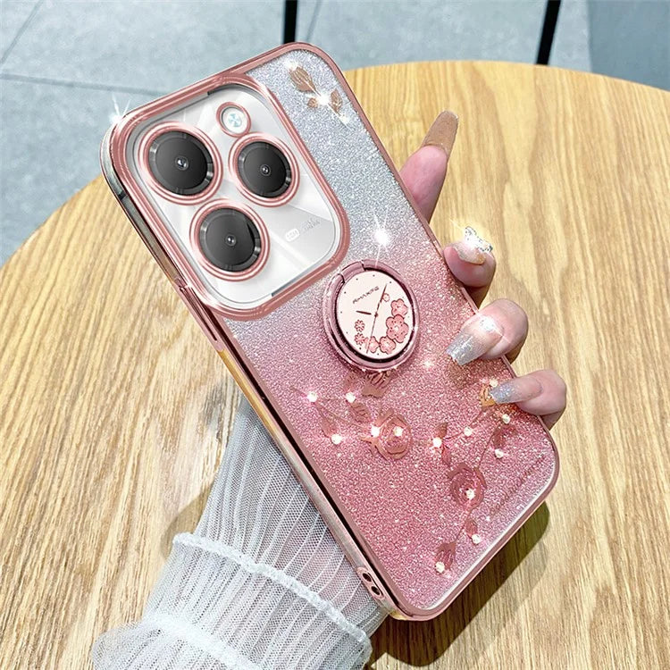 KADEM For Transsion Infinix Hot 40 / 40 Pro Phone Case Rhinestone Flower TPU Kickstand Cover